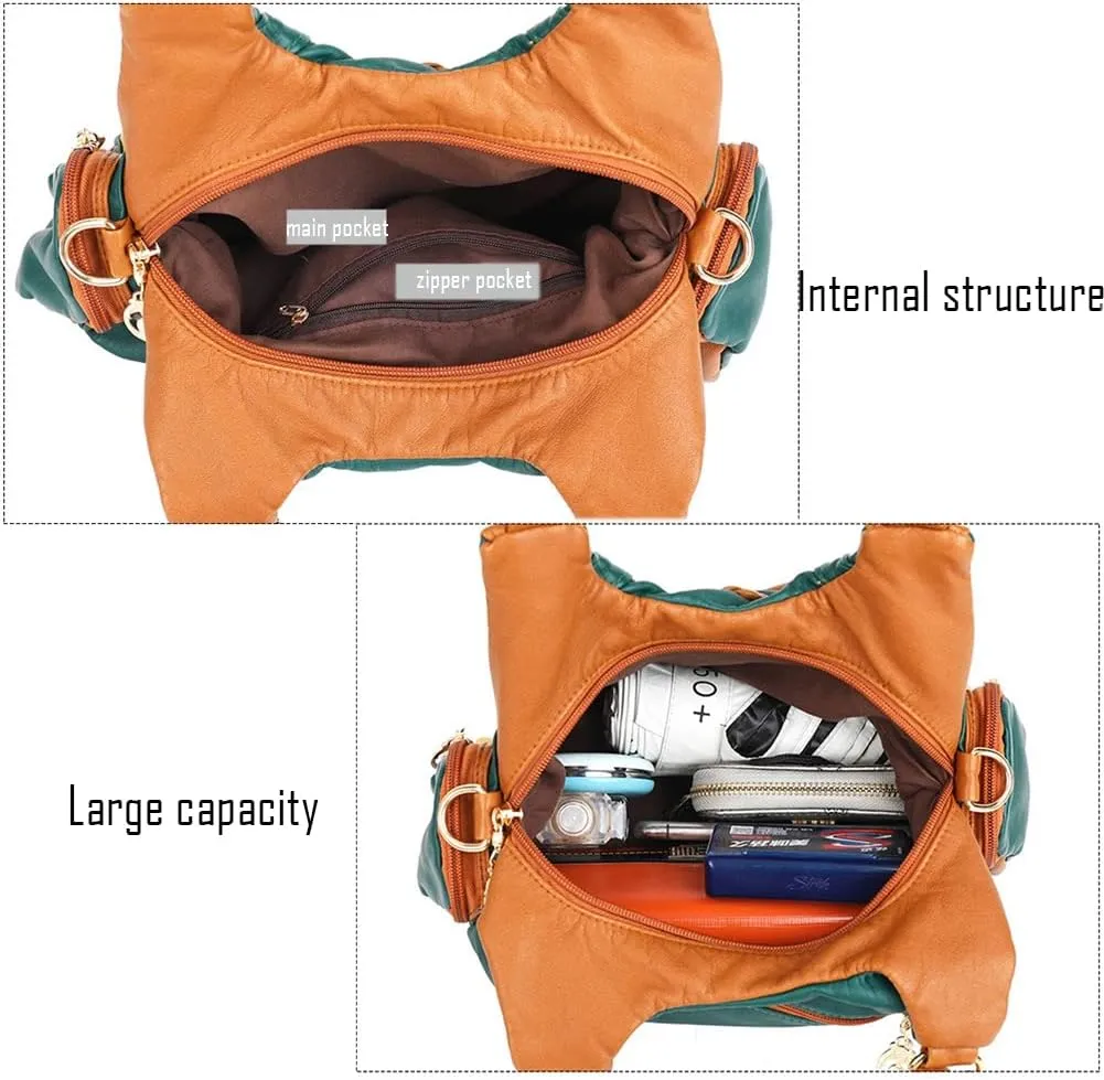 Handbags for Women Washed Faux Leather Crossbody Bag Hobo Shoulder Bag Stylish Rivet Satchel Purse with Crossbody Strap Green