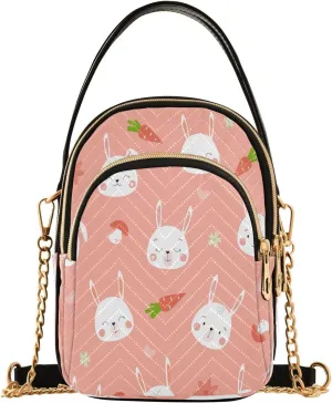 Handbags Stylish Crossbody Handbag with Zipper Shoulder Phone Purse Cell Phone Purse for Women Cute Hares and Carrots Pink