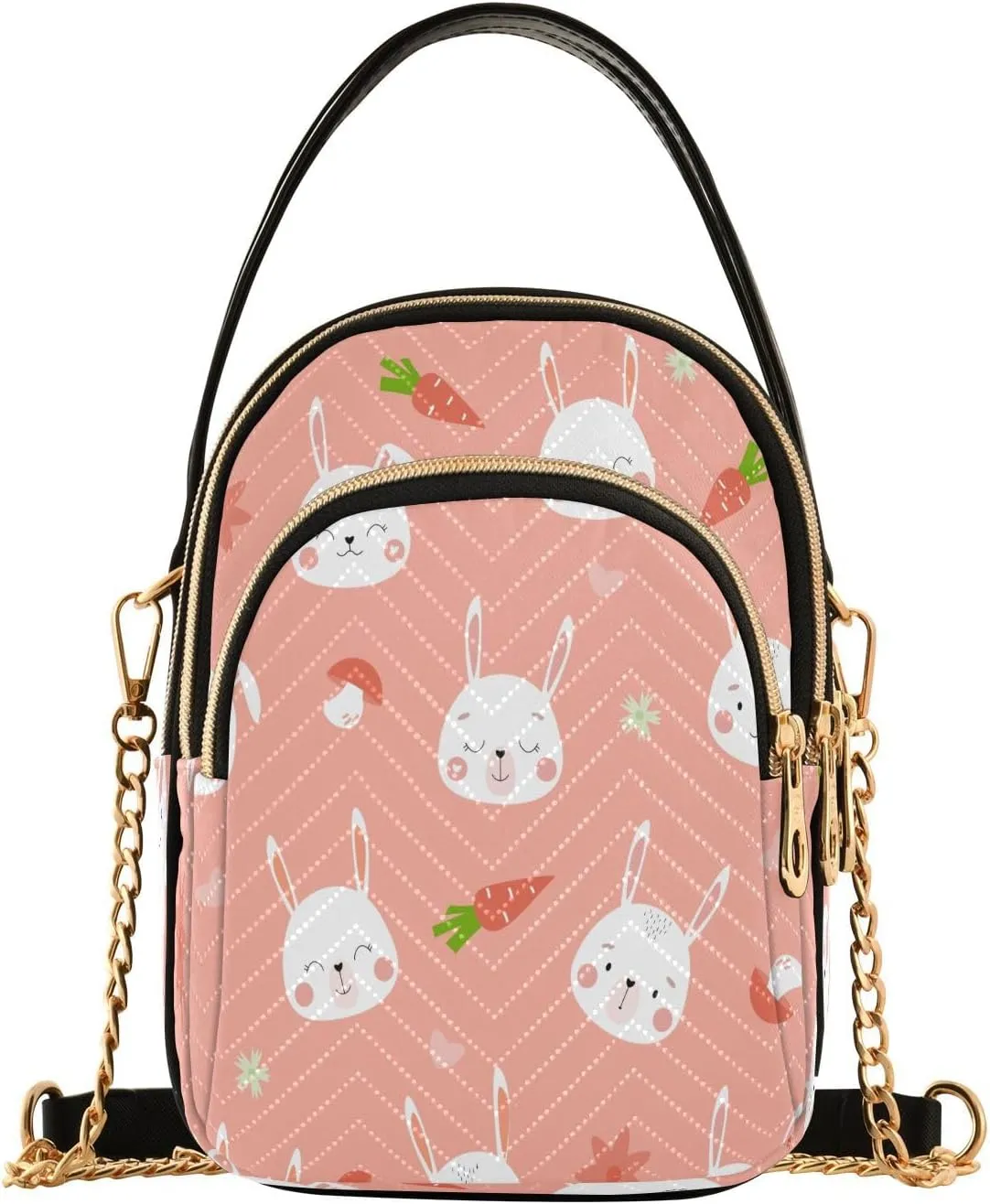 Handbags Stylish Crossbody Handbag with Zipper Shoulder Phone Purse Cell Phone Purse for Women Cute Hares and Carrots Pink