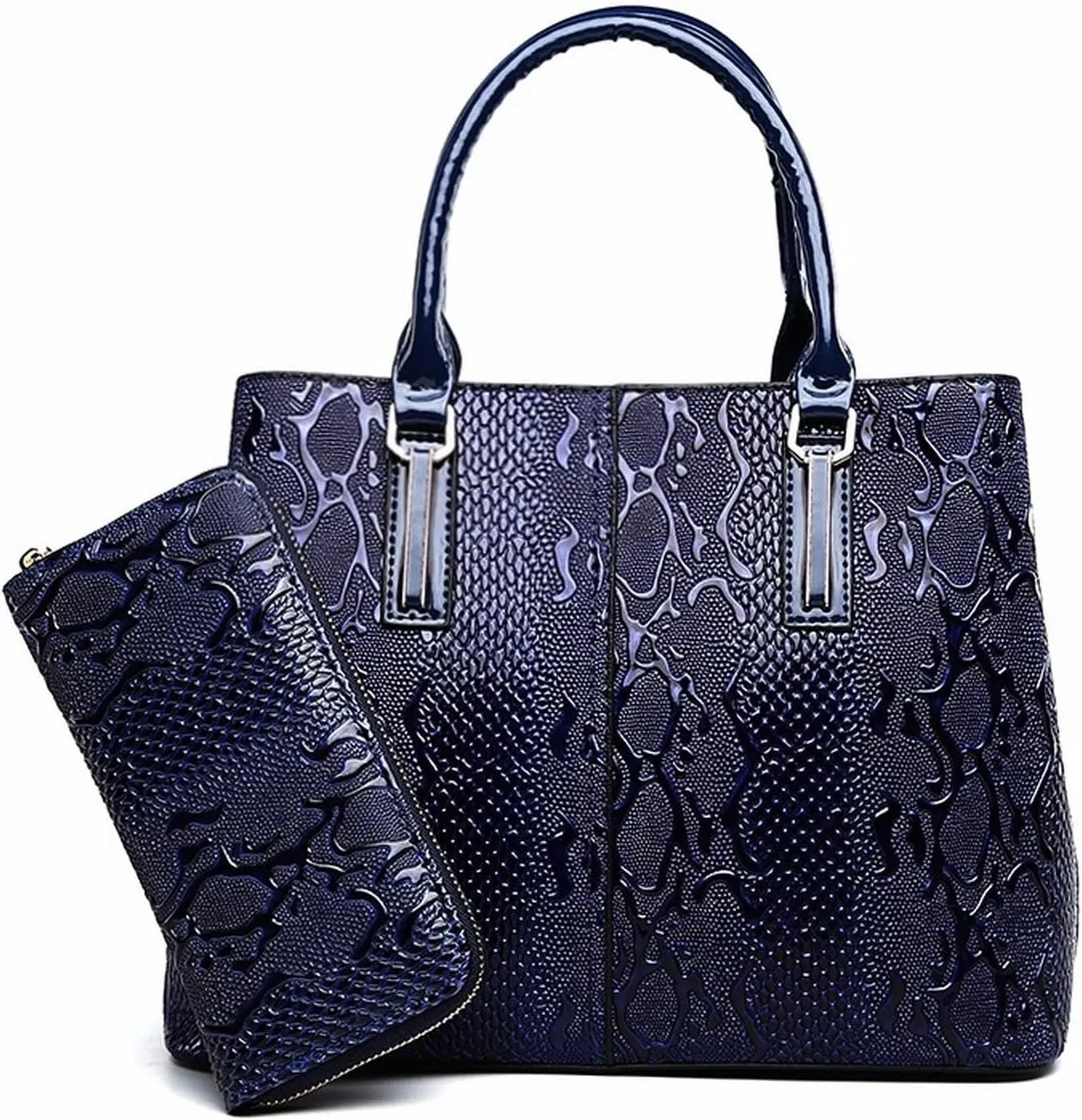 Handbags Stylish Patent Leather Crocodile Pattern Handbag - European & American Fashion One-Shoulder Messenger Bag(Blue)