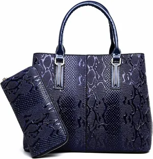Handbags Stylish Patent Leather Crocodile Pattern Handbag - European & American Fashion One-Shoulder Messenger Bag(Blue)