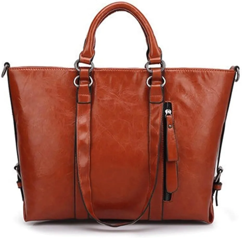 Handbags Women’s Oil Wax Leather Tote Handbag Designer Shoulder Messenger Bag for Ladies Stylish Crossbody Bag(Brown)