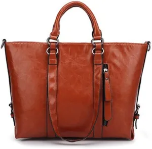 Handbags Women’s Oil Wax Leather Tote Handbag Designer Shoulder Messenger Bag for Ladies Stylish Crossbody Bag(Brown)