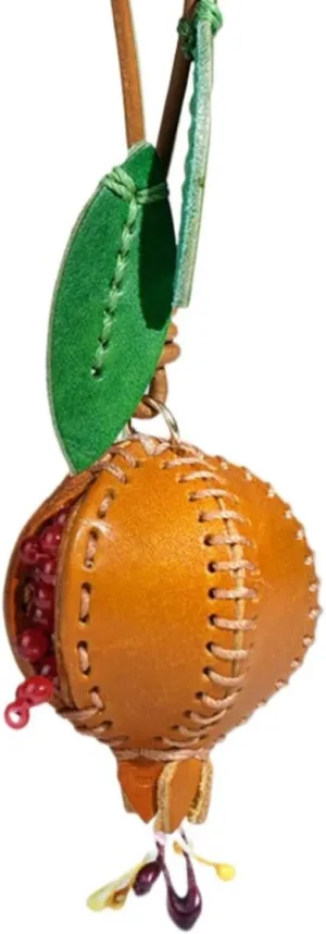Handmade Cowhide Leather Keychain Charm - 3D Pomegranate Bag Charm for Women's Purses, Totes, Keys & Car Mirror Decor, Birthday Gift for Her, Unique Handbag Accessories & Cute Car Ornament