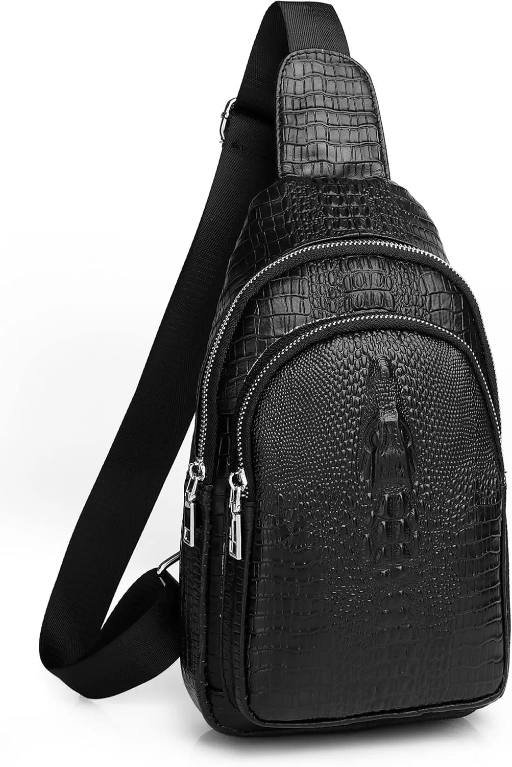 Handmade Genuine Leather Crossbody Sling Bag for Men Waterproof Crocodile Embossing Shoulder Chest Day Pack Backpacks