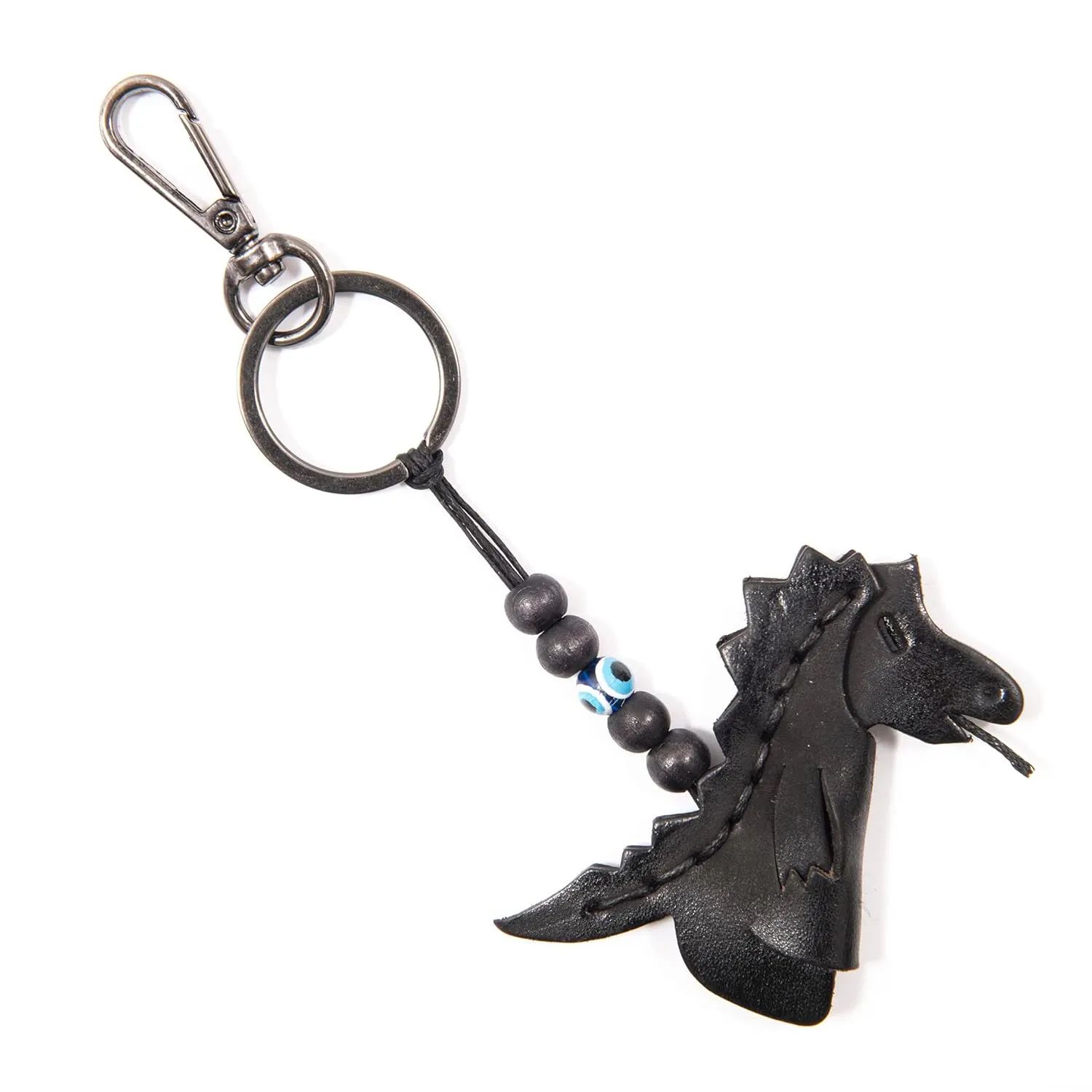 Handmade Leather Dragon Keychain, Hanging Bag Charm for Purse and Backpack | 100% Genuine Leather, Cute Dragon Gifts for Women (Black)