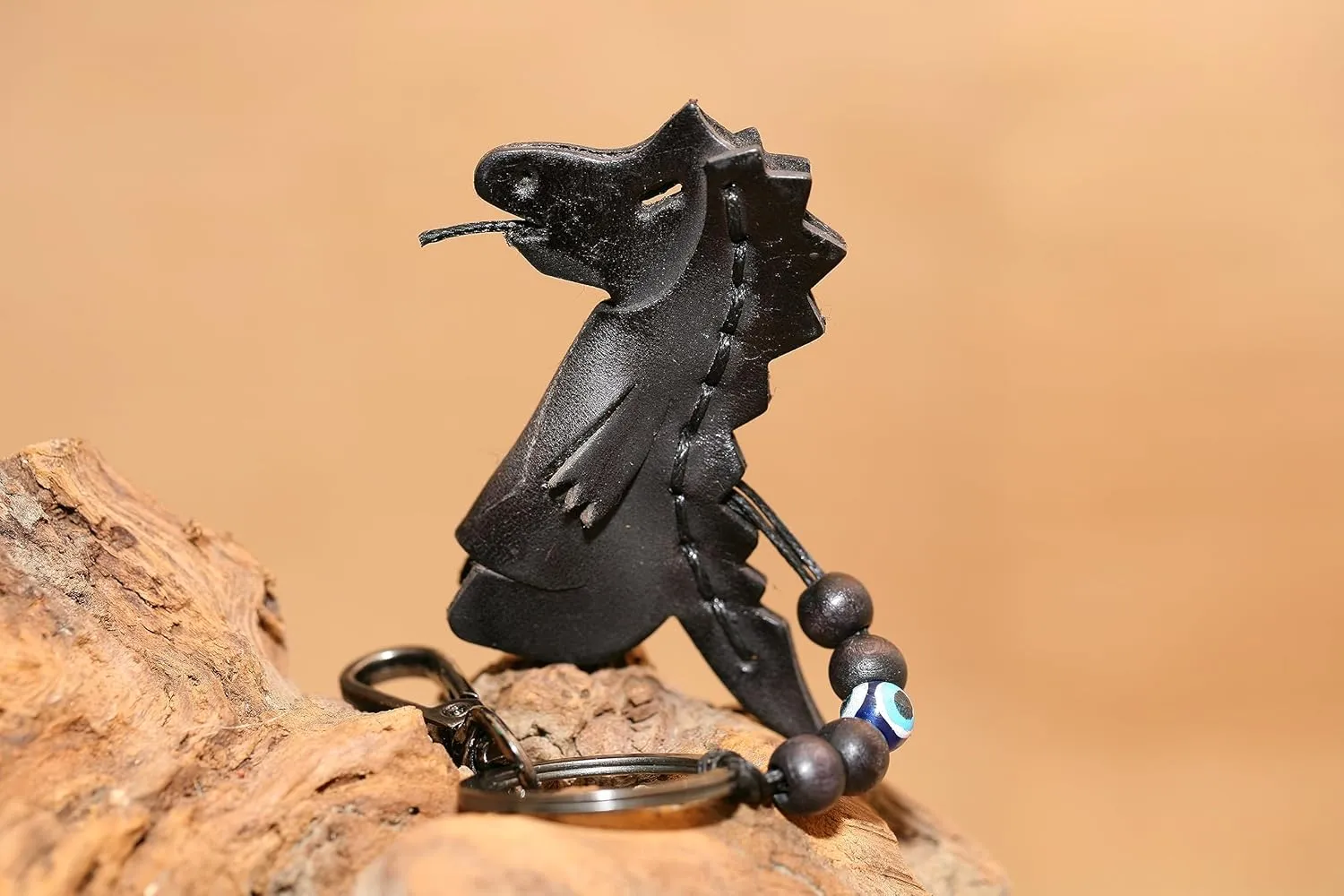 Handmade Leather Dragon Keychain, Hanging Bag Charm for Purse and Backpack | 100% Genuine Leather, Cute Dragon Gifts for Women (Black)
