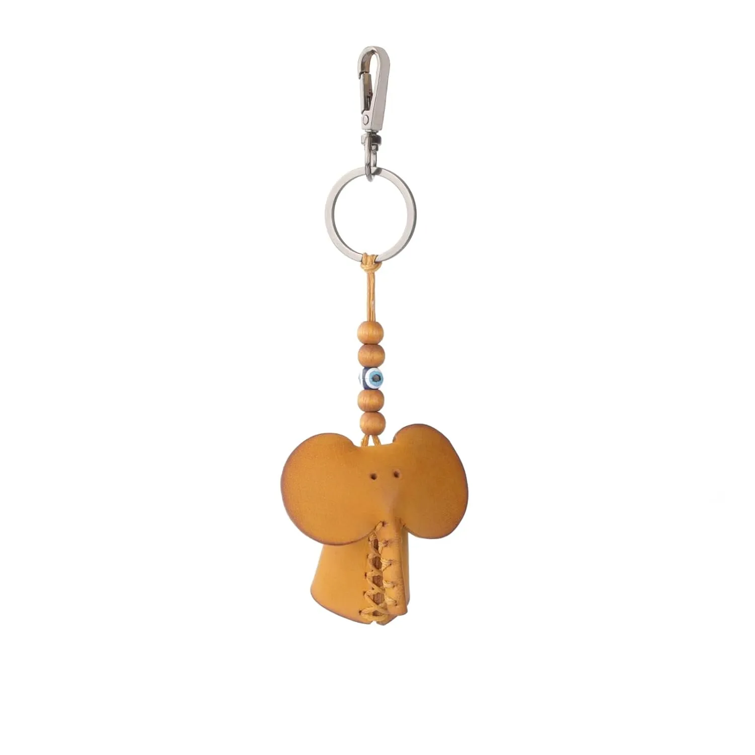 Handmade Leather Elephant Keychain, Hanging Bag Charm for Purse and Backpack | 100% Genuine Leather, Cute Elephant Gifts for Women (Mustard)