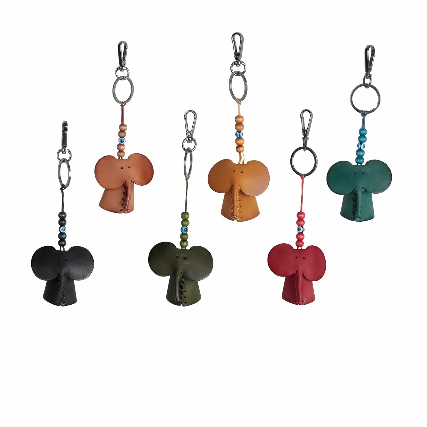 Handmade Leather Elephant Keychain, Hanging Bag Charm for Purse and Backpack | 100% Genuine Leather, Cute Elephant Gifts for Women (Mustard)