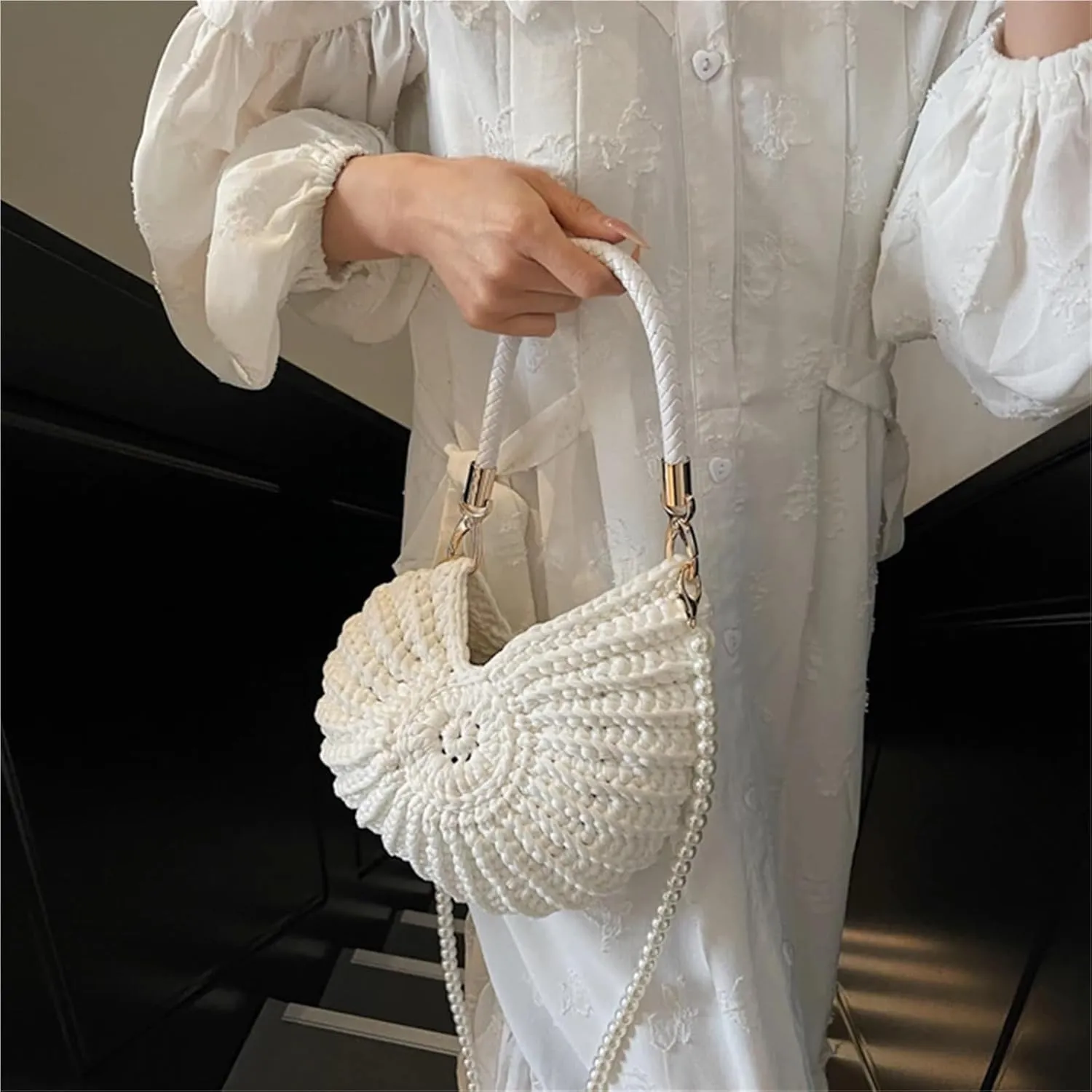 Handwoven Seashell Bag Crochet Shell Purse For Women Fashion Beach Bags Handmade Summer Clutch Purses