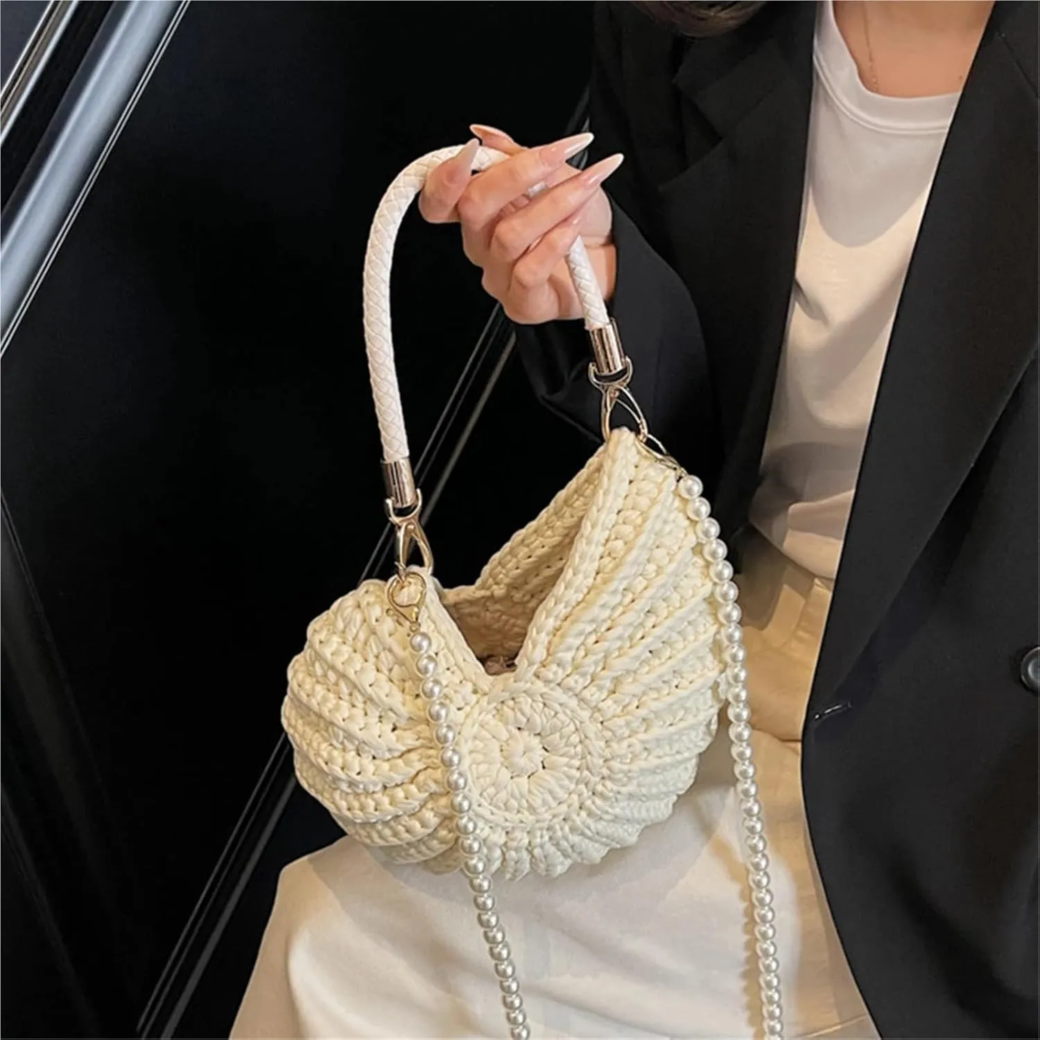 Handwoven Seashell Bag Crochet Shell Purse For Women Fashion Beach Bags Handmade Summer Clutch Purses