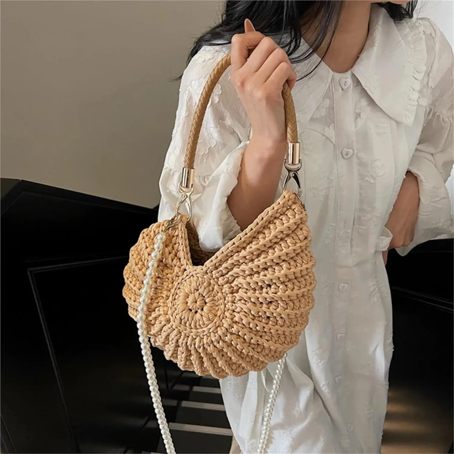 Handwoven Seashell Bag Crochet Shell Purse For Women Fashion Beach Bags Handmade Summer Clutch Purses