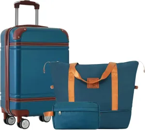 Hardshell Luggage Set, 20 Inch Carry-On Suitcase with Travel Bag, Durable ABS Material, Stylish Blue