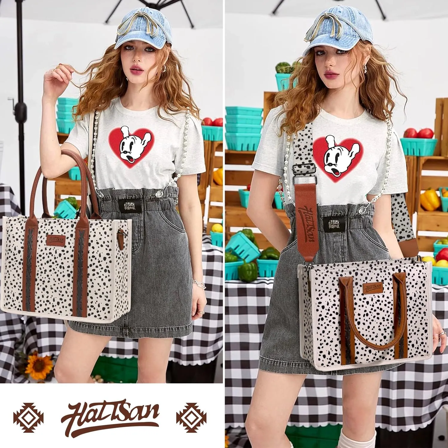 hatisan Canvas Tote Bag for Women Western Purses Shoulder Boho Bag Crossbody Bag Handbags Wallet