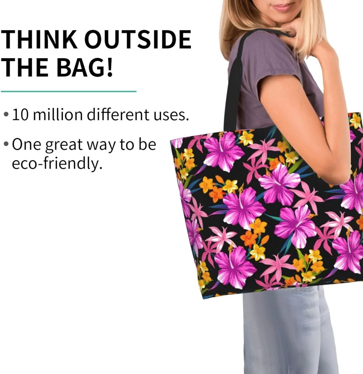 Hawaiian Tropical Flower Tote Bag for Women,Reusable Shopping Grocery Shoulder Bags Large Capacity Handbags
