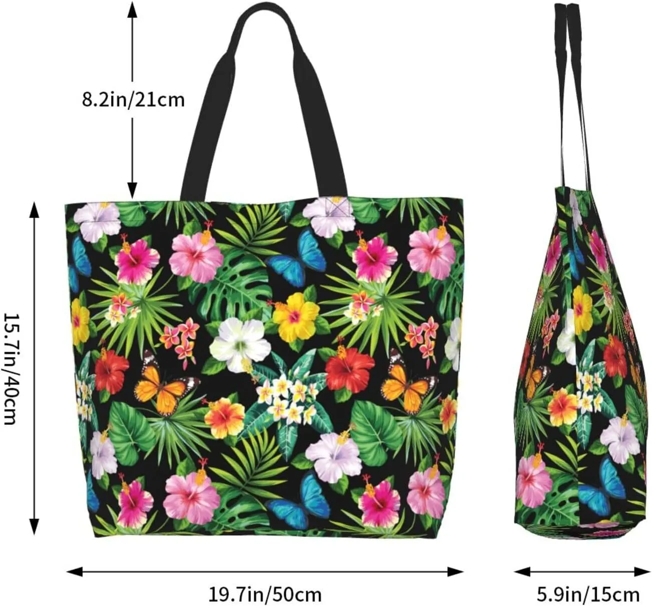 Hawaiian Tropical Flower Tote Bag for Women,Reusable Shopping Grocery Shoulder Bags Large Capacity Handbags