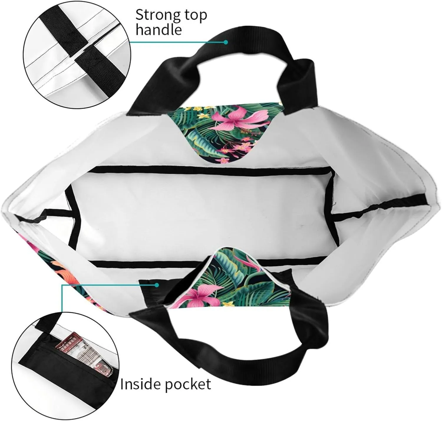 Hawaiian Tropical Flower Tote Bag for Women,Reusable Shopping Grocery Shoulder Bags Large Capacity Handbags