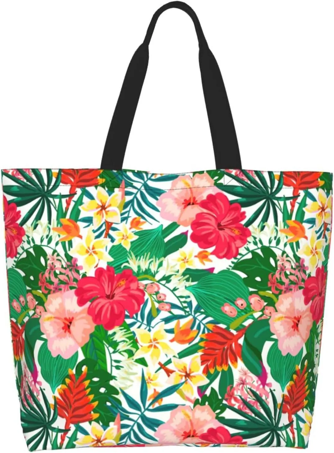 Hawaiian Tropical Flower Tote Bag for Women,Reusable Shopping Grocery Shoulder Bags Large Capacity Handbags