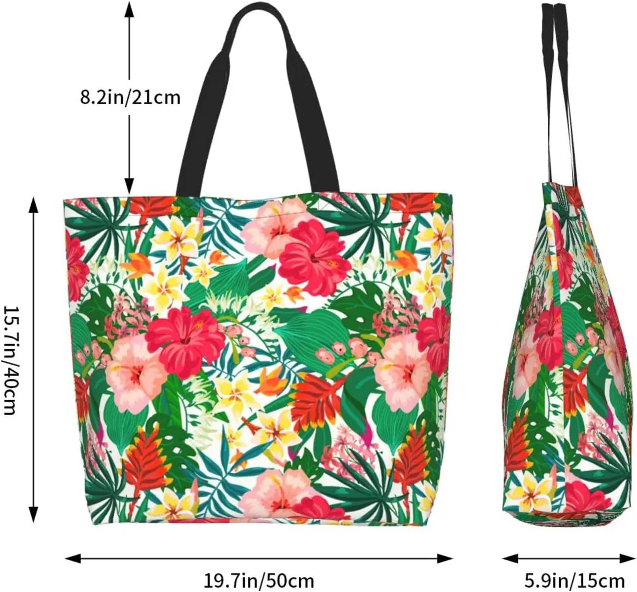 Hawaiian Tropical Flower Tote Bag for Women,Reusable Shopping Grocery Shoulder Bags Large Capacity Handbags