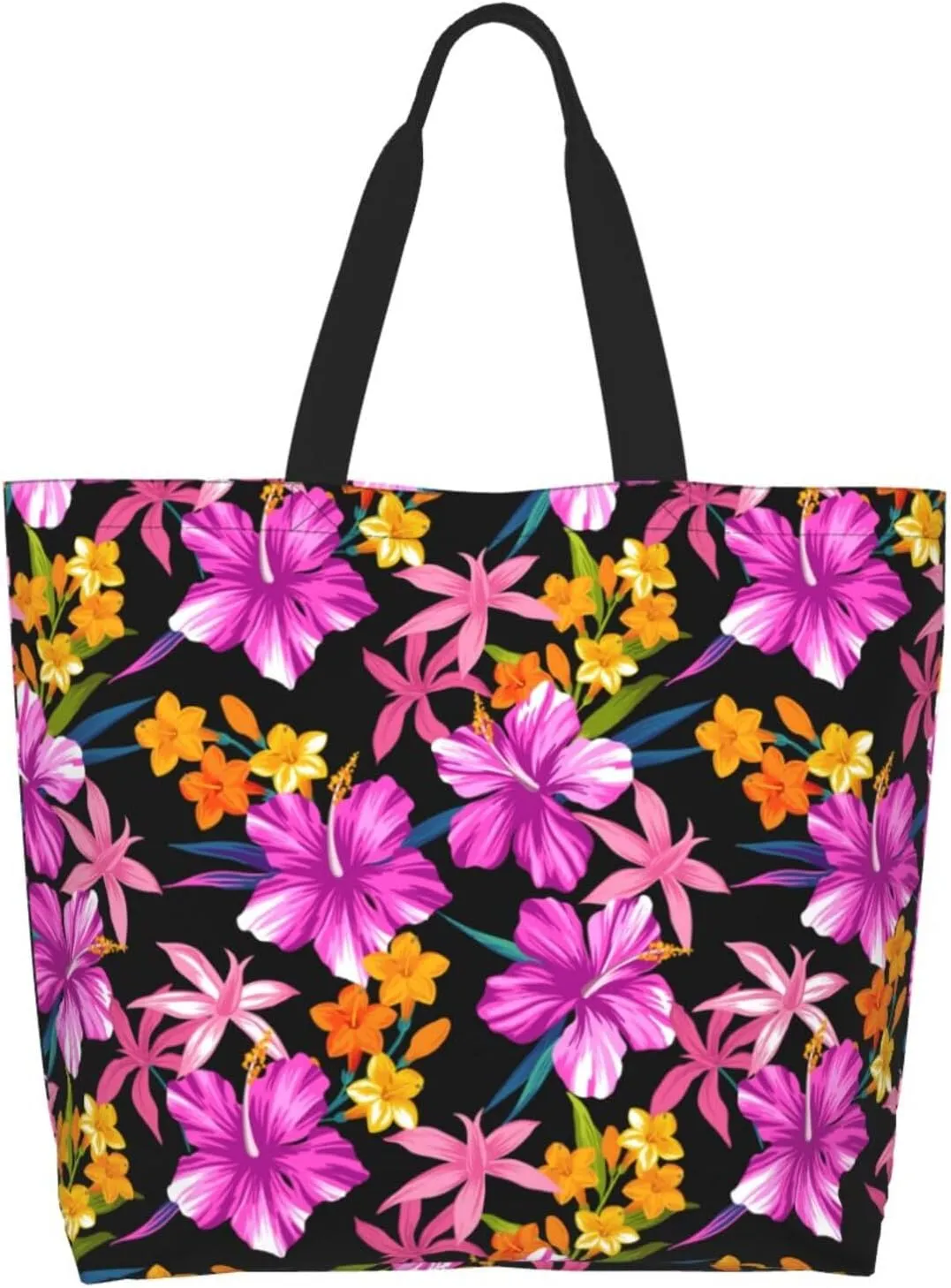 Hawaiian Tropical Flower Tote Bag for Women,Reusable Shopping Grocery Shoulder Bags Large Capacity Handbags