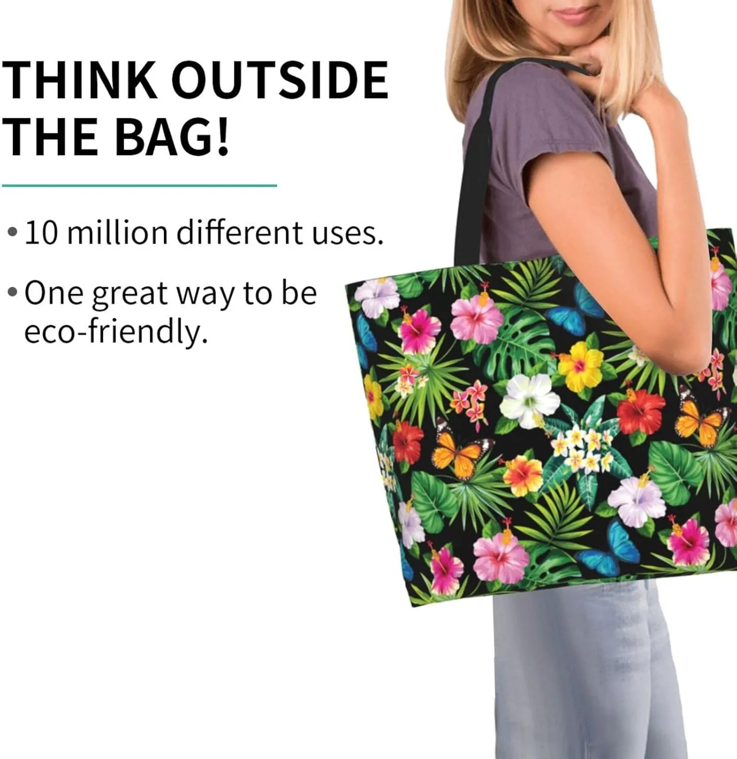 Hawaiian Tropical Flower Tote Bag for Women,Reusable Shopping Grocery Shoulder Bags Large Capacity Handbags