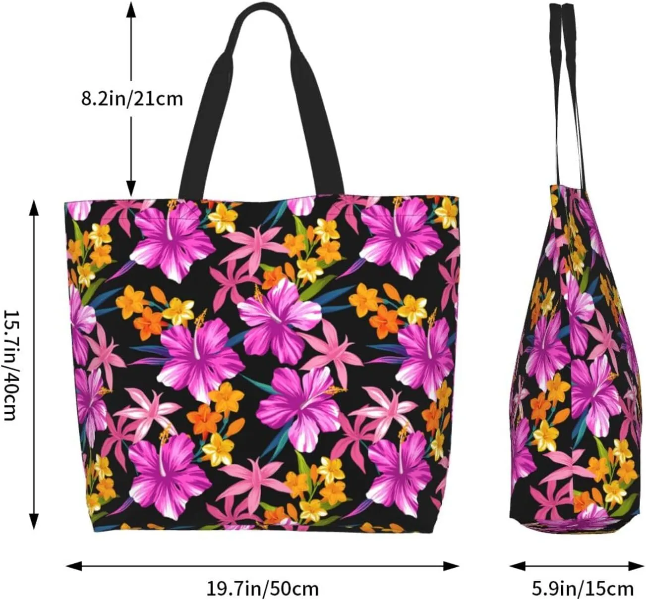 Hawaiian Tropical Flower Tote Bag for Women,Reusable Shopping Grocery Shoulder Bags Large Capacity Handbags