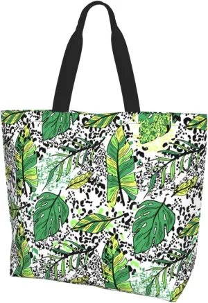 Hawaiian Tropical Flower Tote Bag for Women,Reusable Shopping Grocery Shoulder Bags Large Capacity Handbags