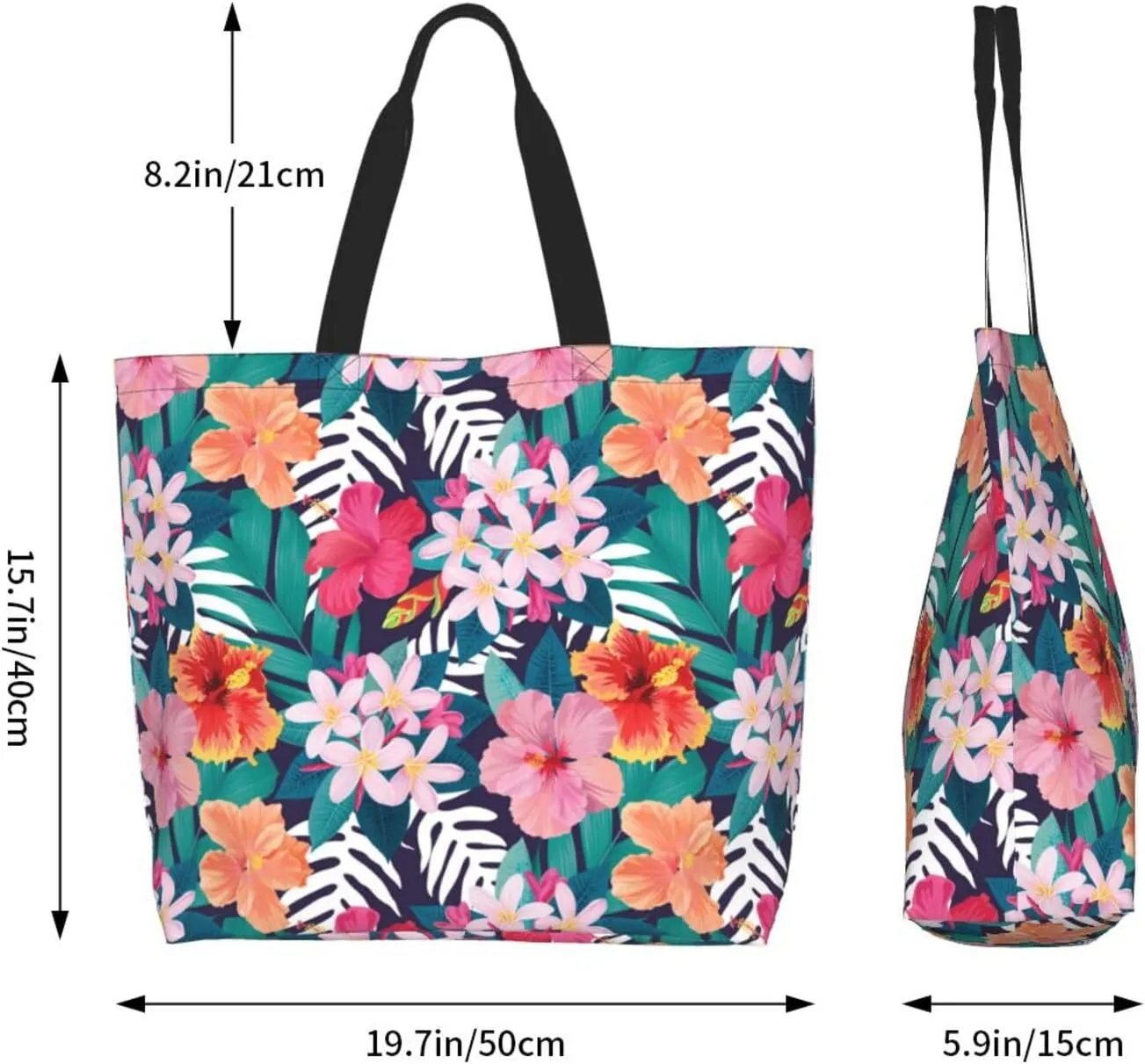 Hawaiian Tropical Flower Tote Bag for Women,Reusable Shopping Grocery Shoulder Bags Large Capacity Handbags