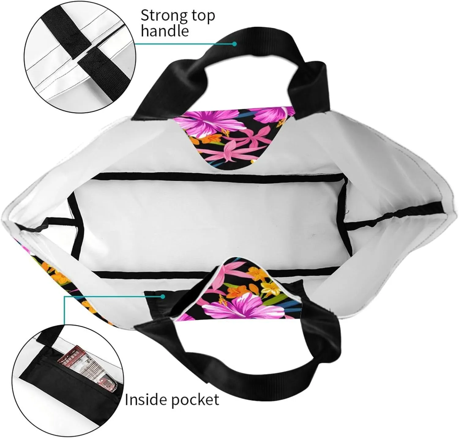 Hawaiian Tropical Flower Tote Bag for Women,Reusable Shopping Grocery Shoulder Bags Large Capacity Handbags