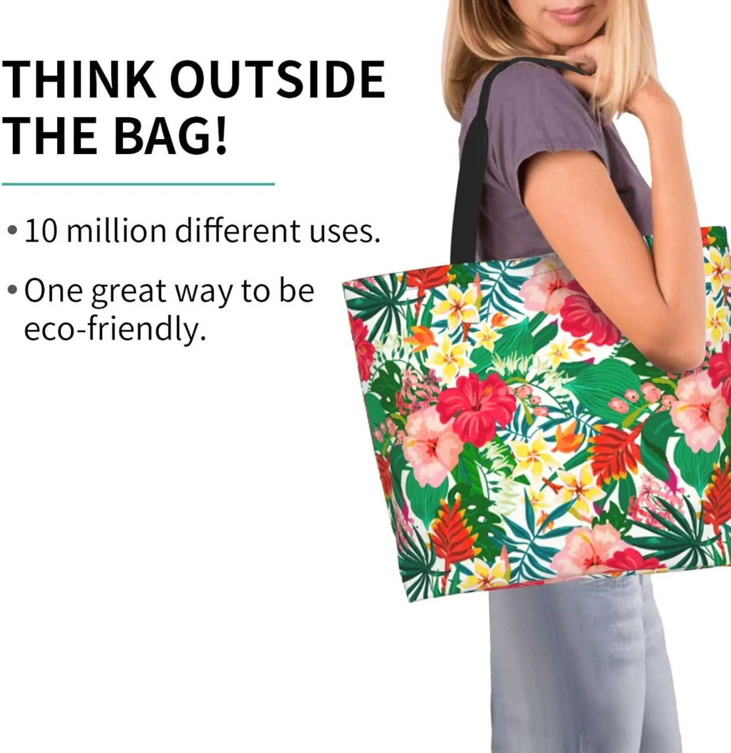 Hawaiian Tropical Flower Tote Bag for Women,Reusable Shopping Grocery Shoulder Bags Large Capacity Handbags