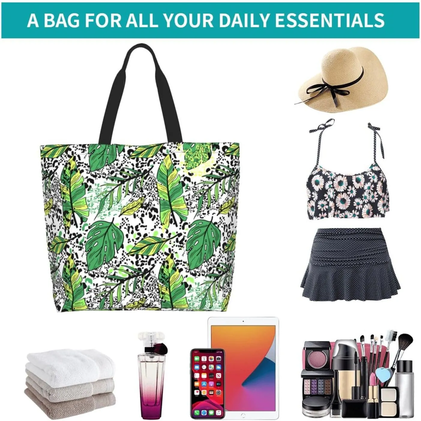 Hawaiian Tropical Flower Tote Bag for Women,Reusable Shopping Grocery Shoulder Bags Large Capacity Handbags