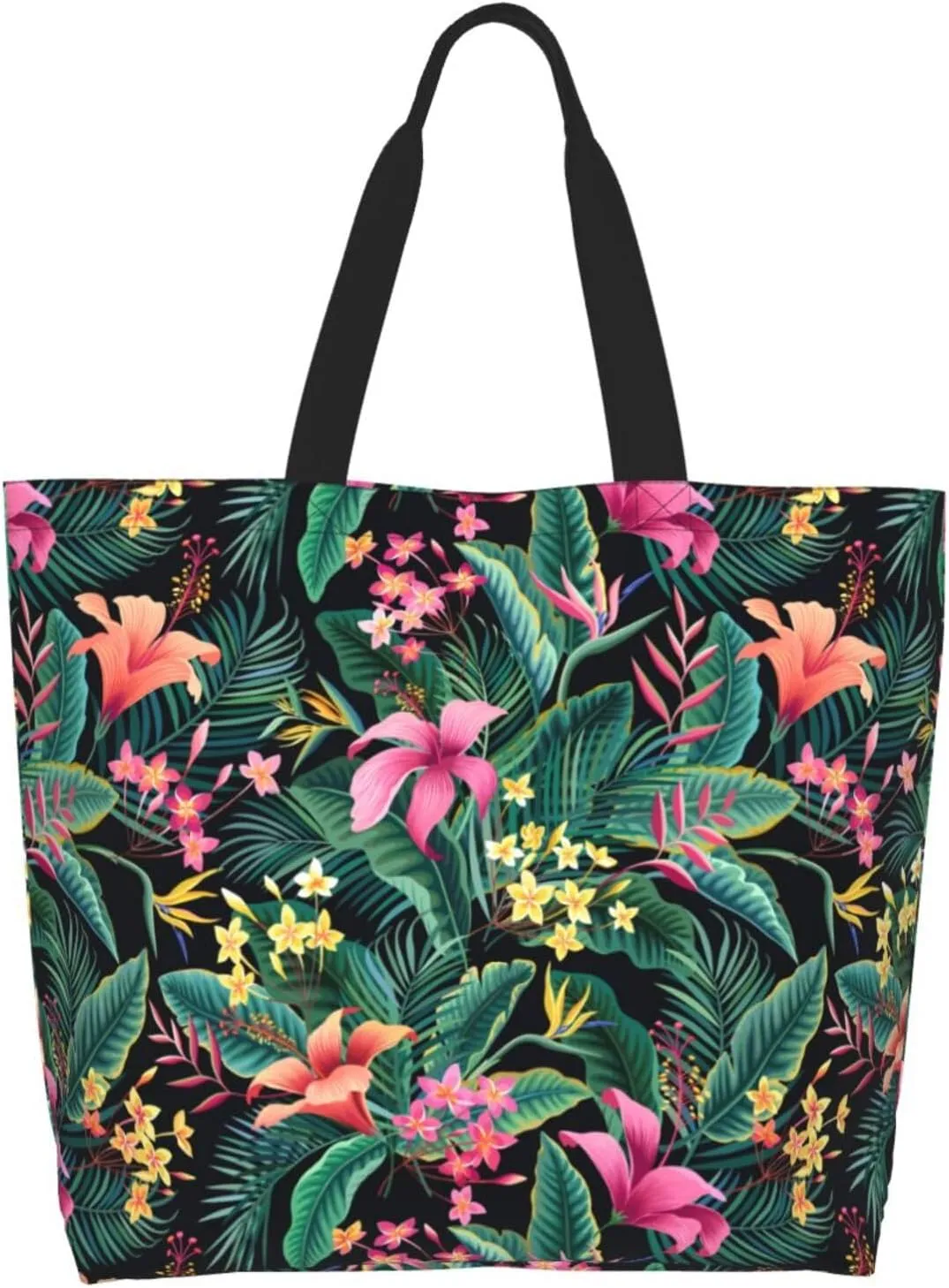Hawaiian Tropical Flower Tote Bag for Women,Reusable Shopping Grocery Shoulder Bags Large Capacity Handbags