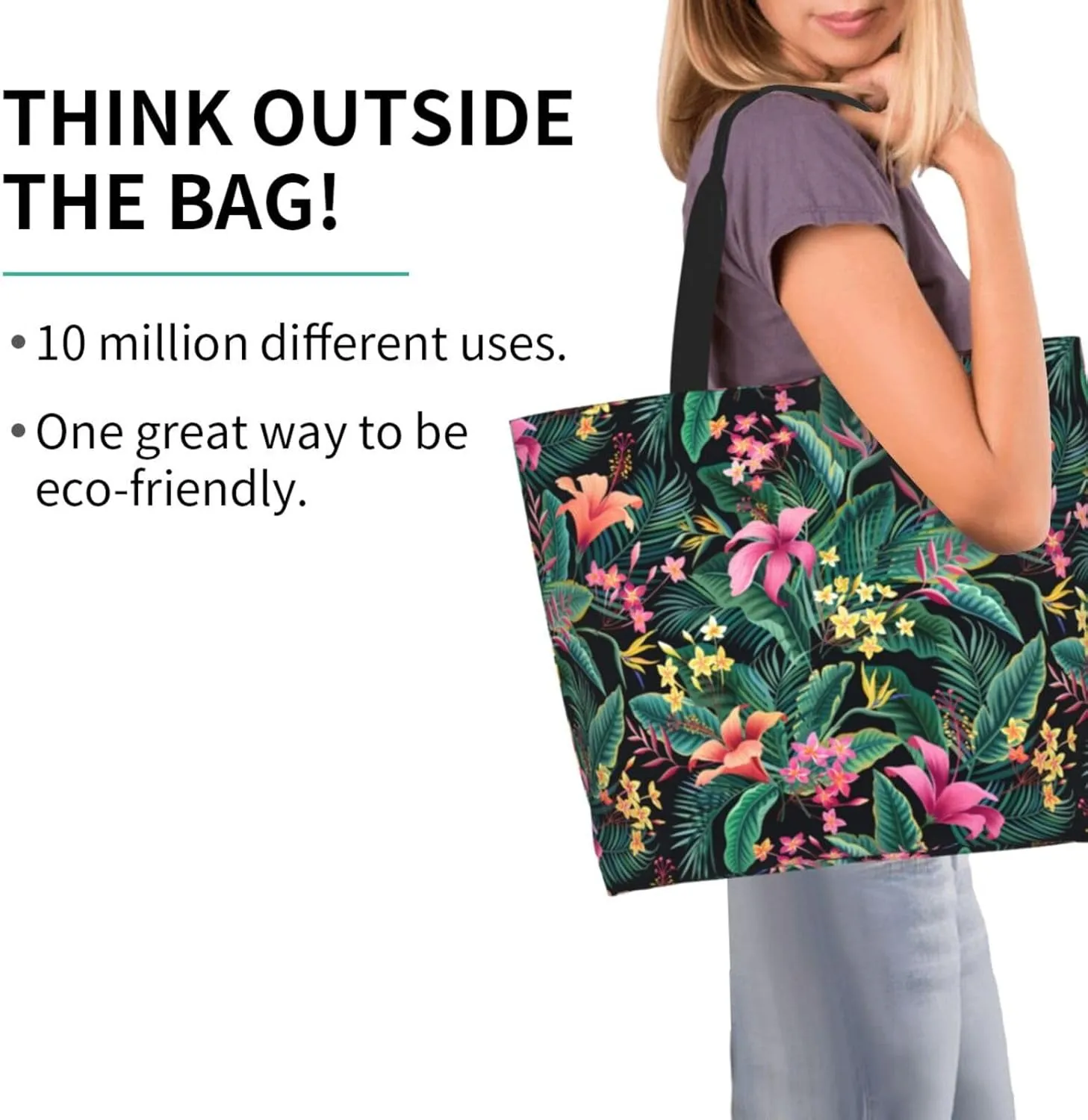 Hawaiian Tropical Flower Tote Bag for Women,Reusable Shopping Grocery Shoulder Bags Large Capacity Handbags