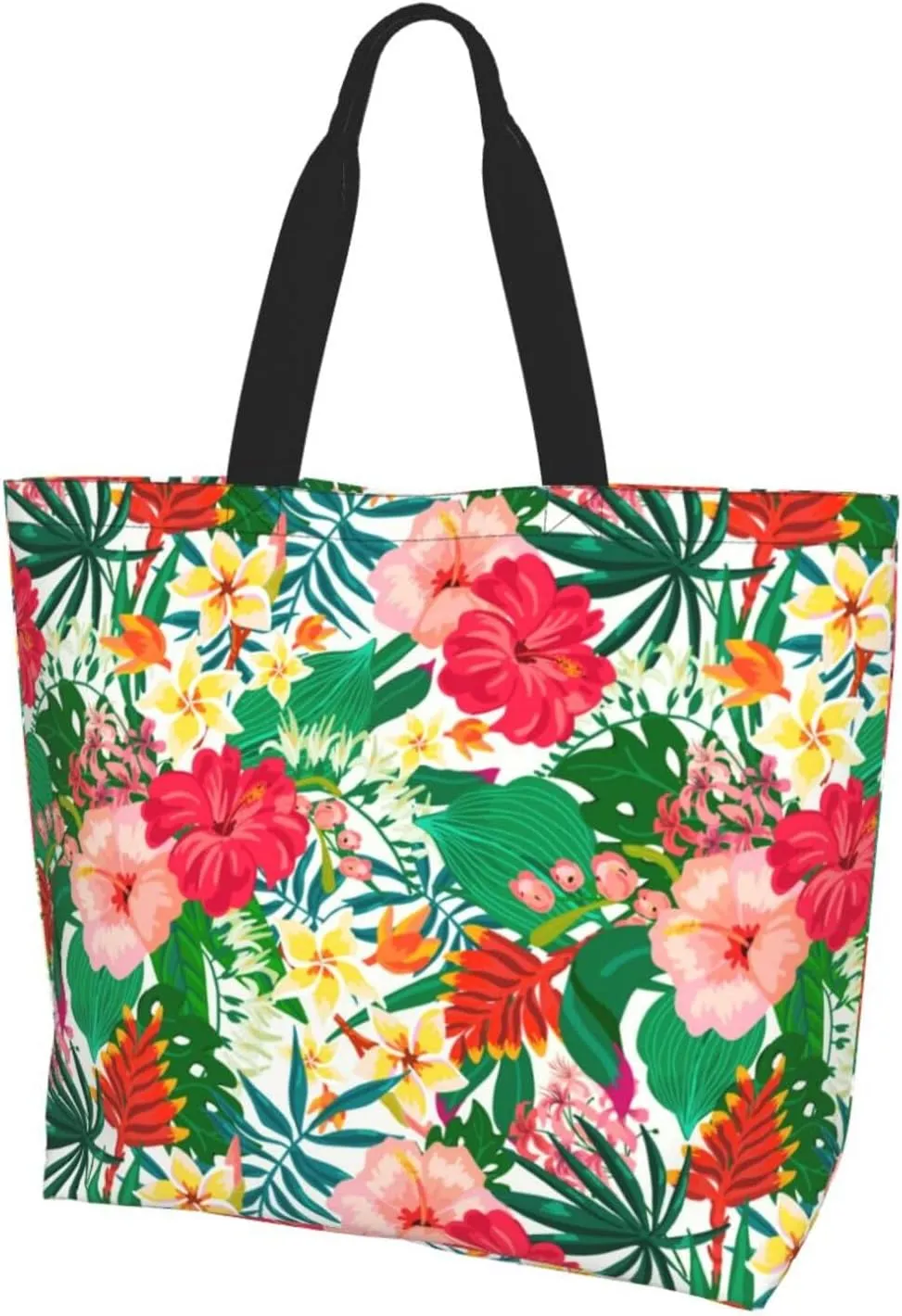 Hawaiian Tropical Flower Tote Bag for Women,Reusable Shopping Grocery Shoulder Bags Large Capacity Handbags