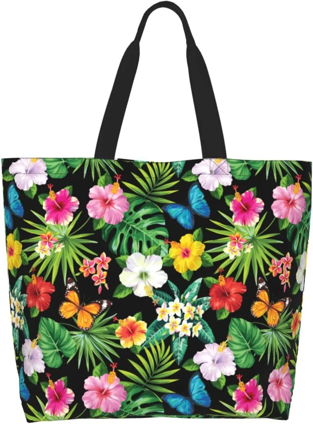Hawaiian Tropical Flower Tote Bag for Women,Reusable Shopping Grocery Shoulder Bags Large Capacity Handbags