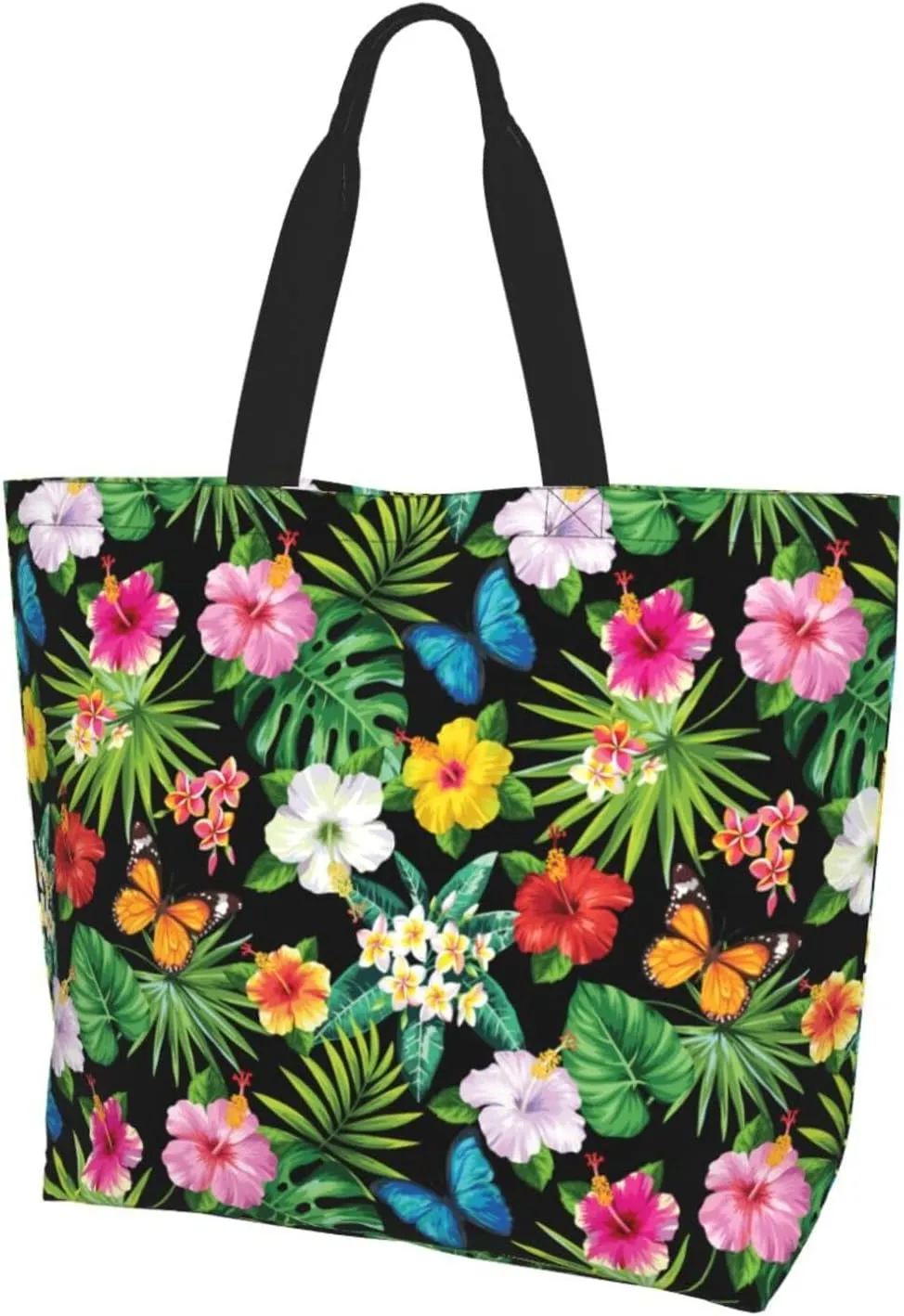 Hawaiian Tropical Flower Tote Bag for Women,Reusable Shopping Grocery Shoulder Bags Large Capacity Handbags
