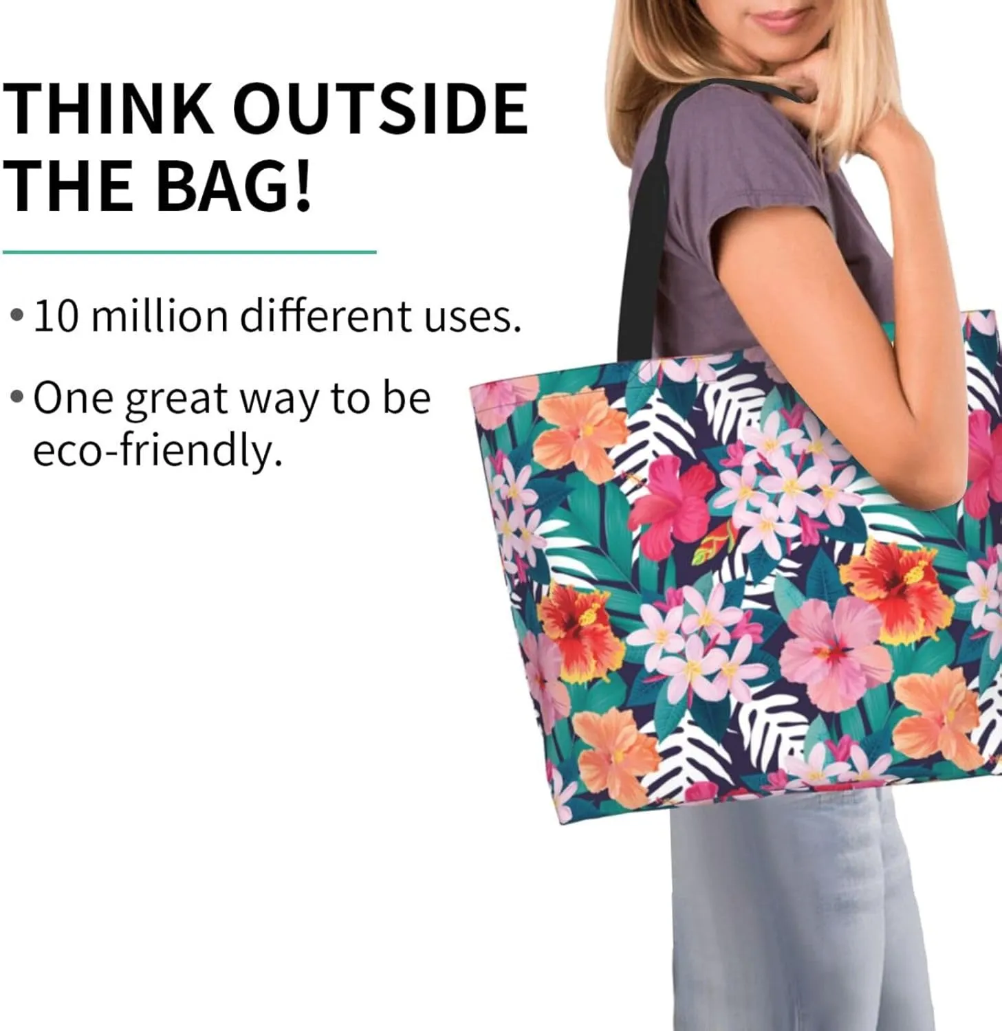 Hawaiian Tropical Flower Tote Bag for Women,Reusable Shopping Grocery Shoulder Bags Large Capacity Handbags