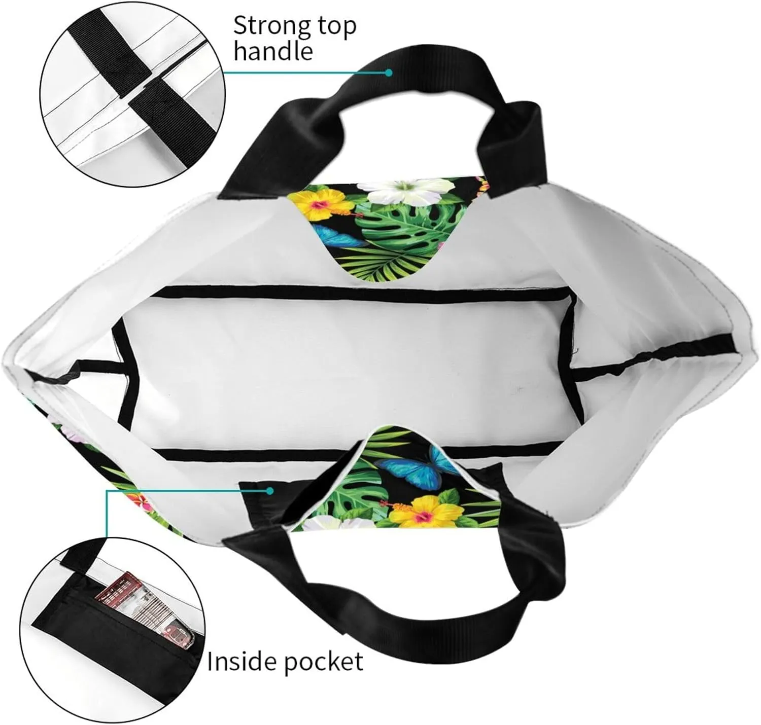 Hawaiian Tropical Flower Tote Bag for Women,Reusable Shopping Grocery Shoulder Bags Large Capacity Handbags