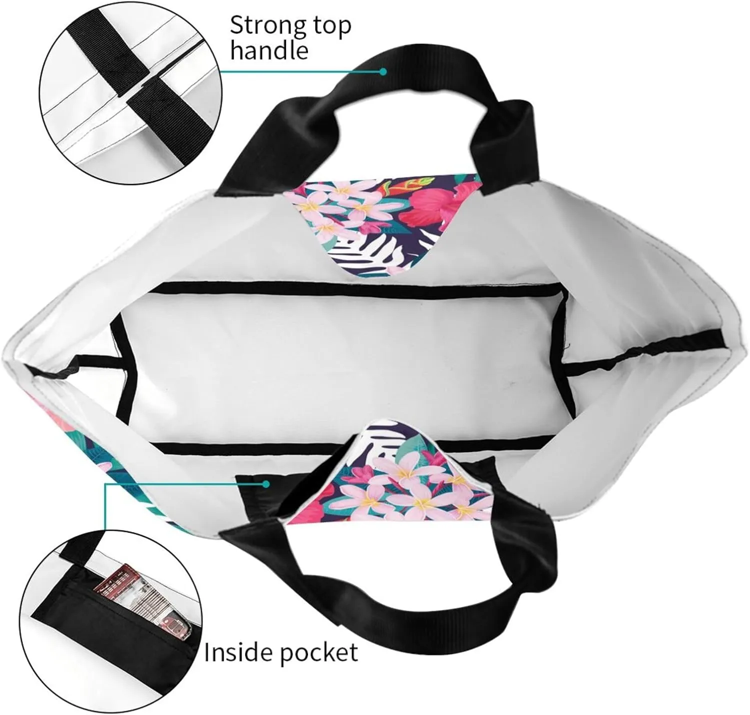 Hawaiian Tropical Flower Tote Bag for Women,Reusable Shopping Grocery Shoulder Bags Large Capacity Handbags