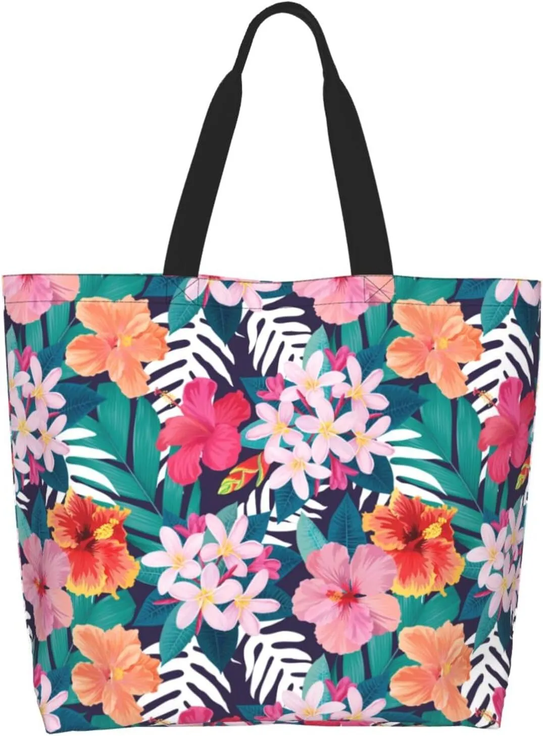 Hawaiian Tropical Flower Tote Bag for Women,Reusable Shopping Grocery Shoulder Bags Large Capacity Handbags