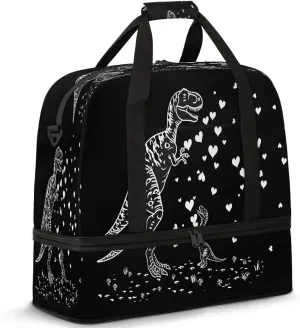 Heart Animal Dinosaur Travel Duffel Bags for Women & Men Large Sports Gym Bags Foldie Weekender Overnight Bag Carry On Tote Bag With Shoe Compartment Personal Item Bag for Travel Sports Gym