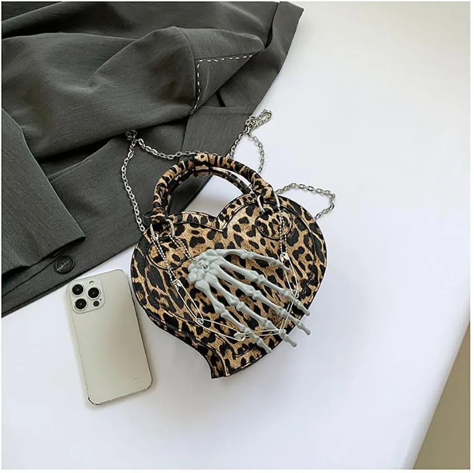 Heart Shape Crossbody Bag for Women Gothic Skeleton Claw Satchel Handbags