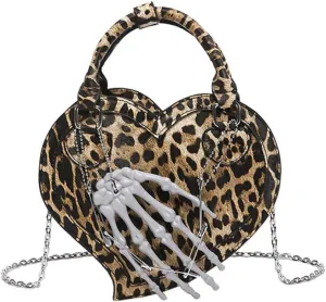 Heart Shape Crossbody Bag for Women Gothic Skeleton Claw Satchel Handbags