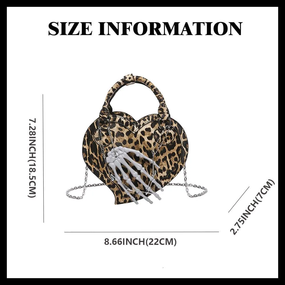 Heart Shape Crossbody Bag for Women Gothic Skeleton Claw Satchel Handbags