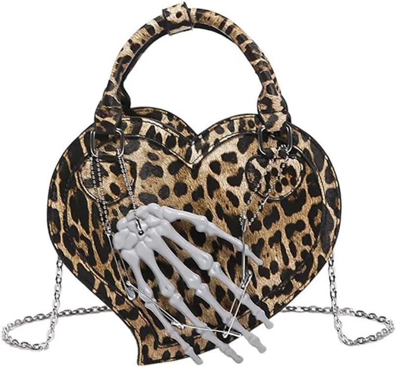 Heart Shape Crossbody Bag for Women Gothic Skeleton Claw Satchel Handbags