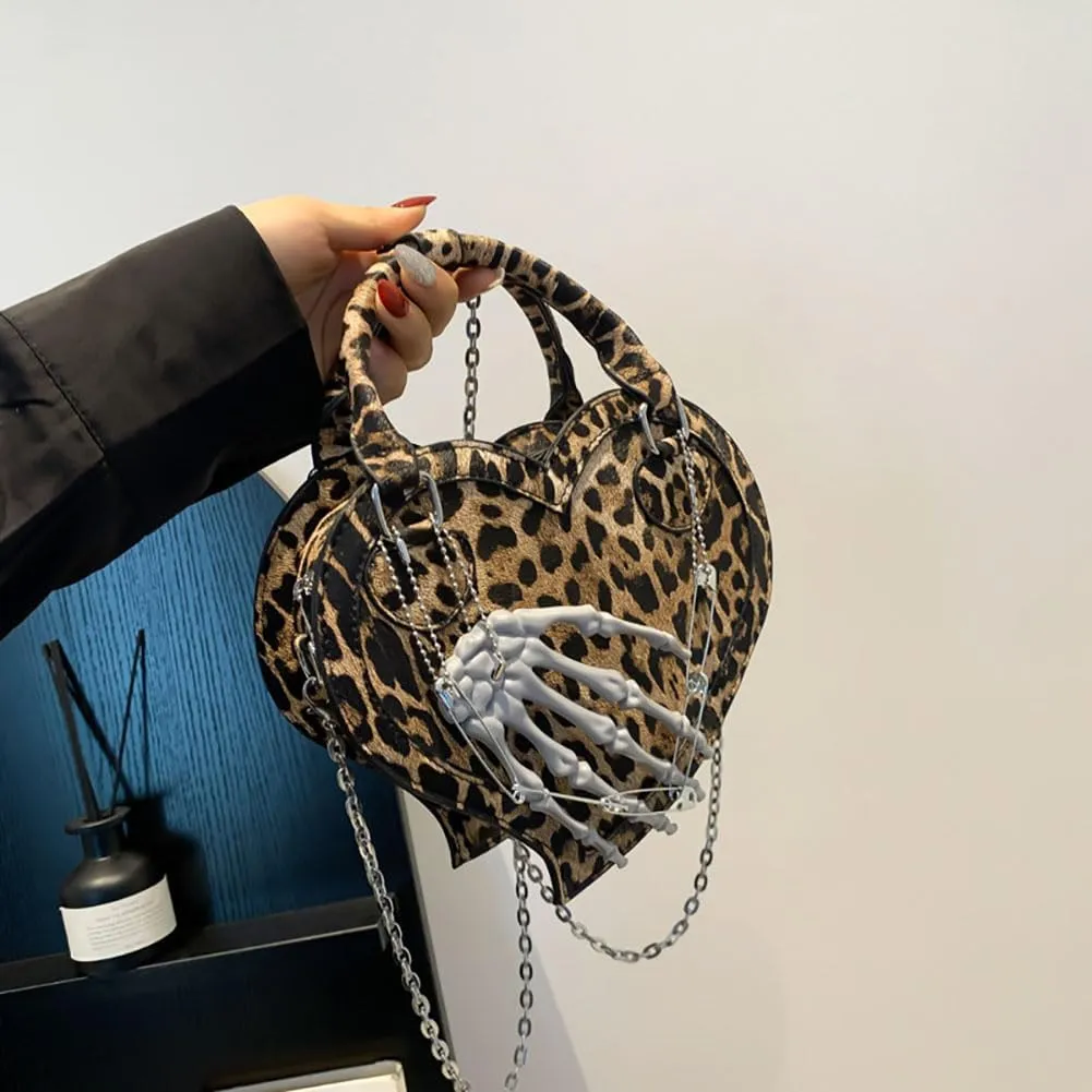 Heart Shape Crossbody Bag for Women Gothic Skeleton Claw Satchel Handbags