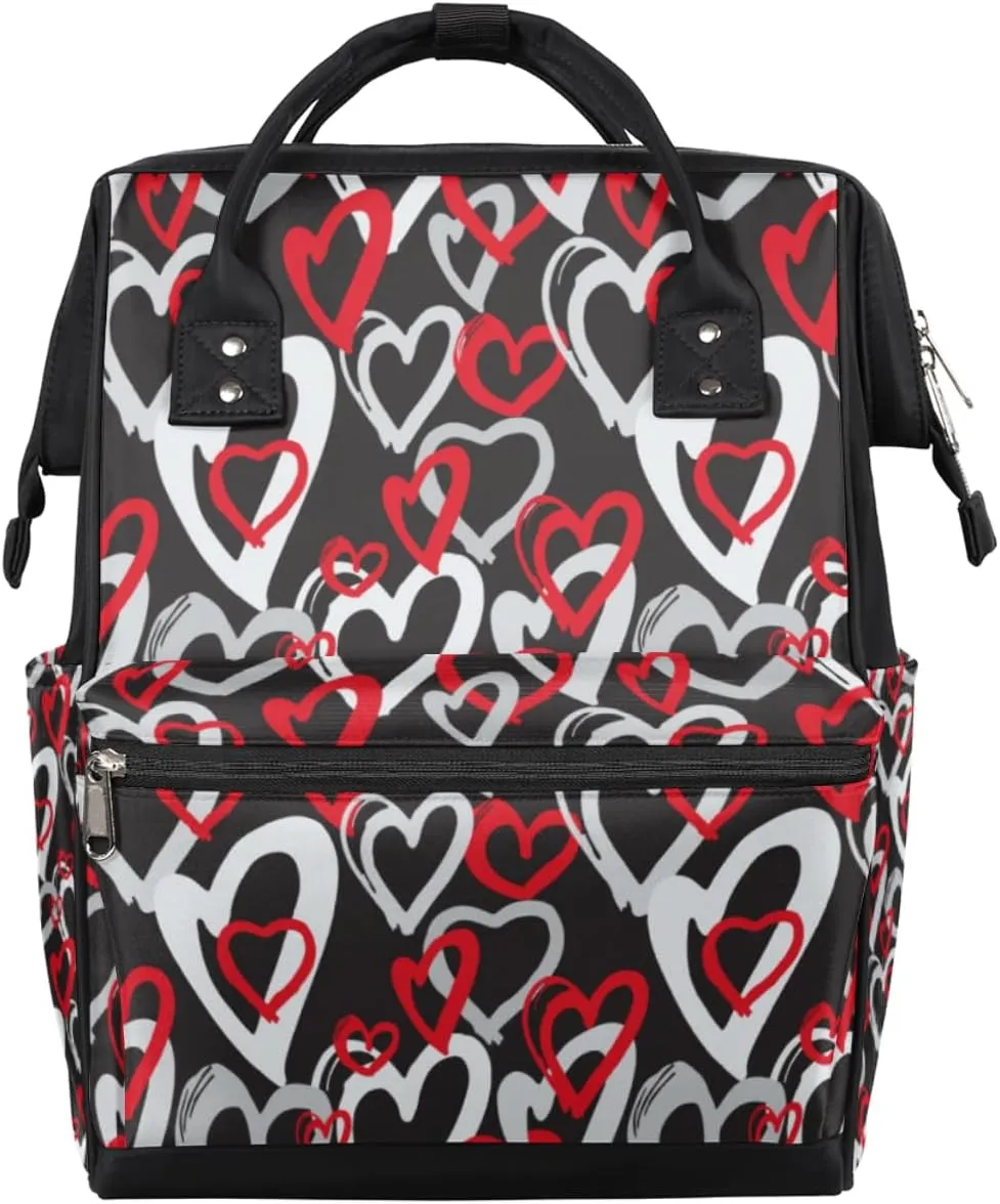 Hearts Diaper Bag Tote Large Capacity Waterproof with Adjustable Shoulder Strap and Pram Straps Mommy Bag for Hospital Beach Weekender Travel