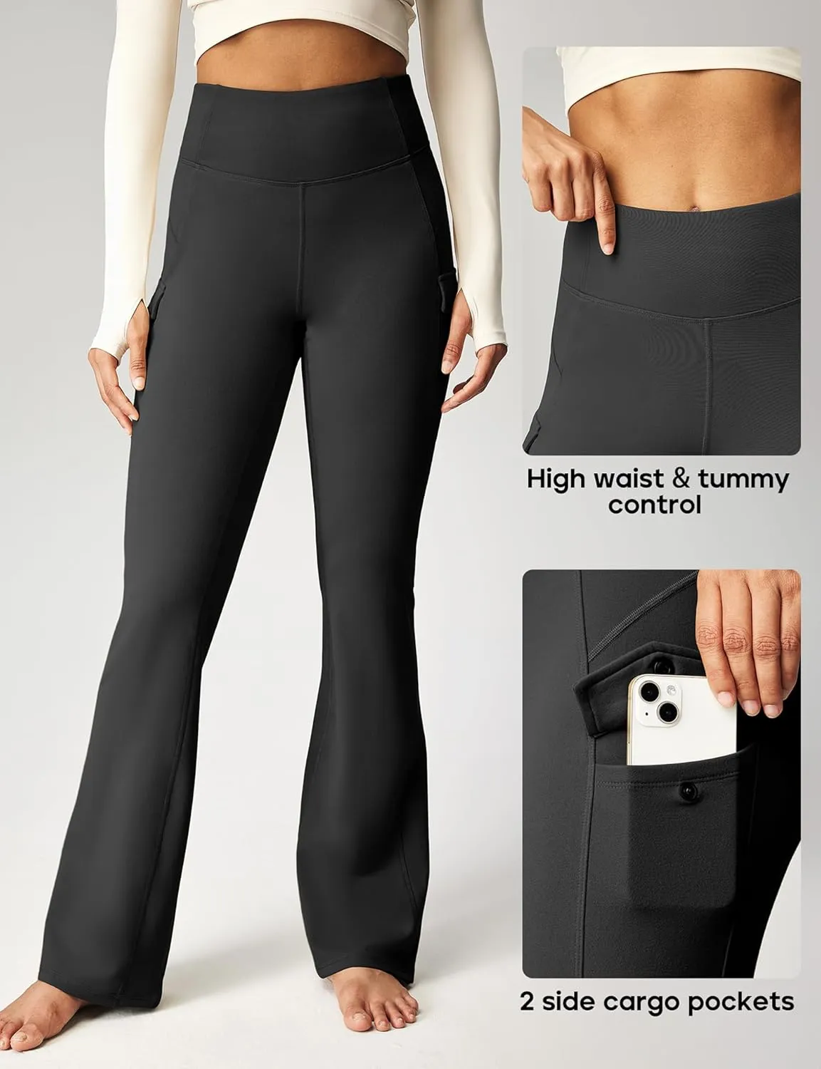 Heathyoga Cargo Sweatpants for Women Waterproof Hiking Pants Women Fleece Lined Pants Bootcut Winter Pants Warm Outdoor