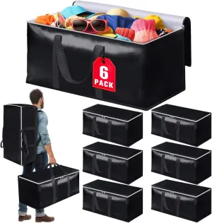 Heavy-Duty & Extra Capacity Moving Bags with Backpack Straps, Storage Totes with Double Zipper & Strong Handles, Packing Bags Alternative to Moving Boxes, Moving Supplies (6 Pack, Black)