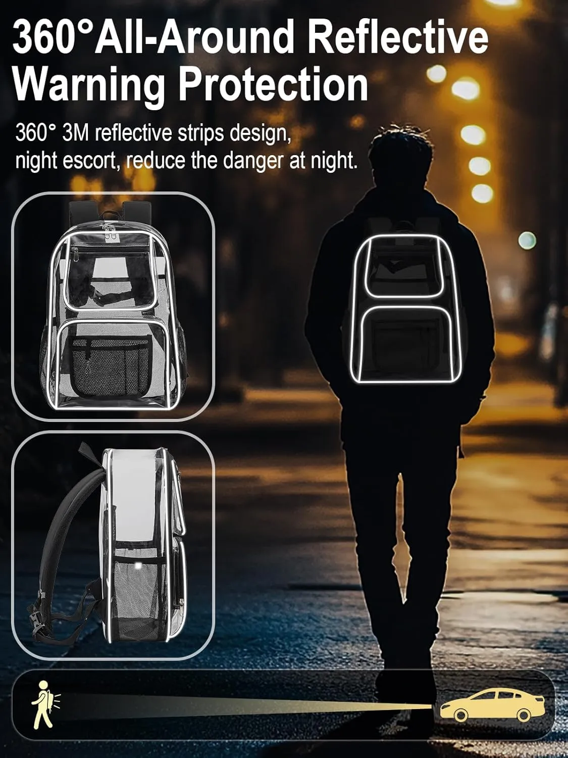 Heavy Duty Clear Backpack For Women Men Boys Girls, Large Clear Bookbag For School, 17 Inch See Through Backpack